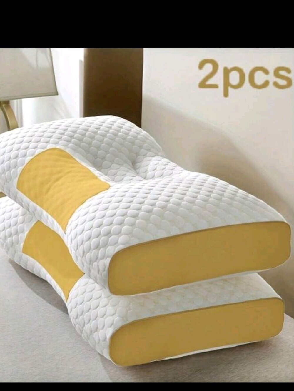 Yellow and White Memory Foam Pillow - 2 Pack
